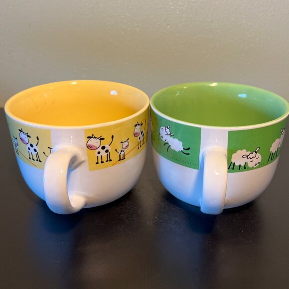 Set of 2 COW and SHEEP Oversized Wide-Mouth Ceramic Mugs / Bowls ~ Farm Animals - Picture 11 of 13